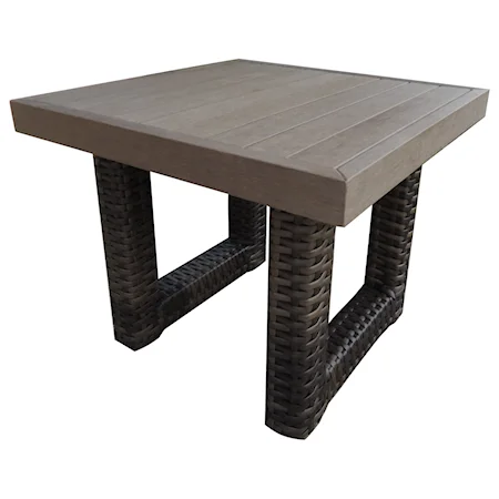 Transitional Outdoor End Table with Wicker Base